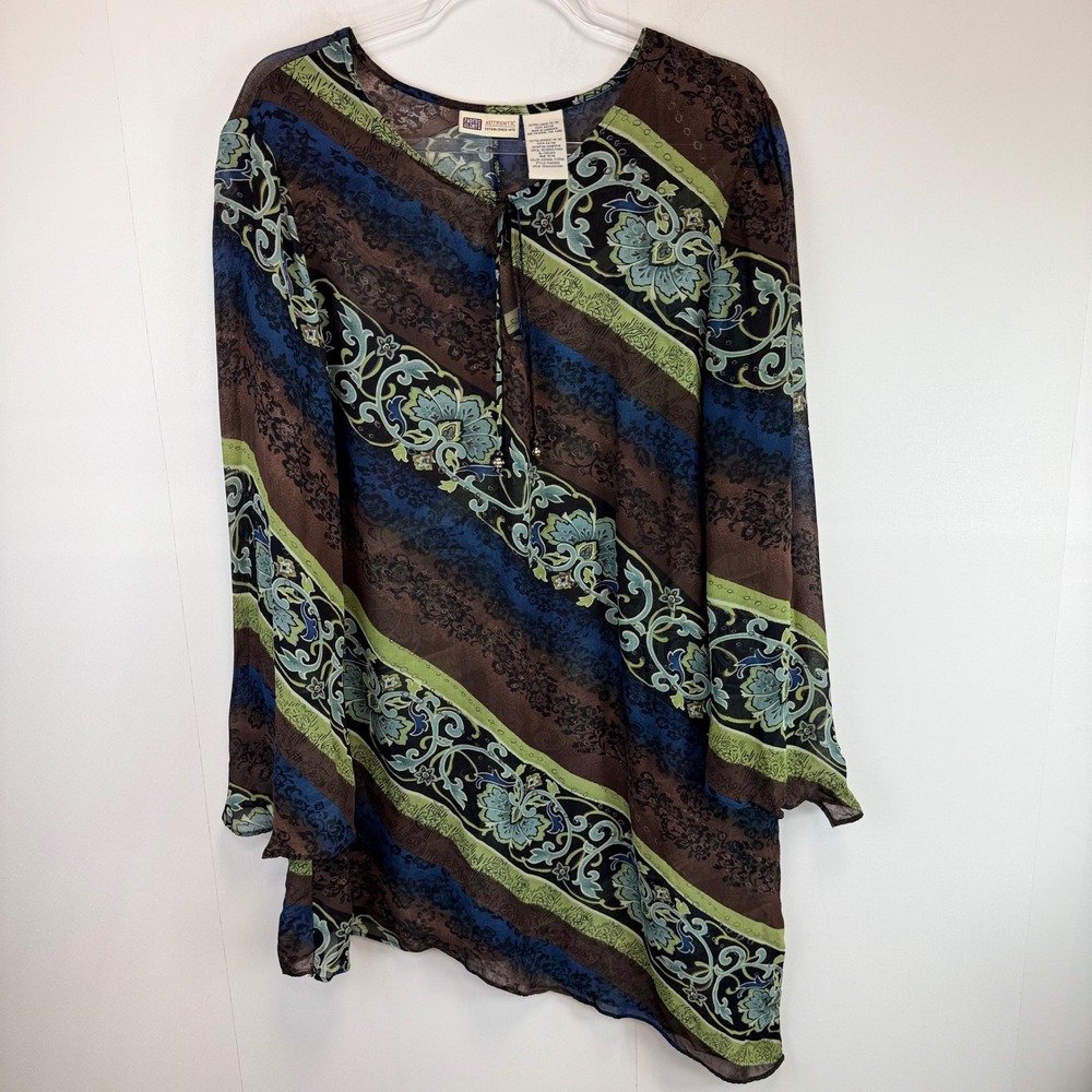 Vintage Faded Glory Tunic Top Floral Print Sheer Fairy Grunge Forest Core XL
